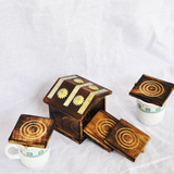 Wooden Beautiful Hut Design Tea Coffee Coaster Set Of 6