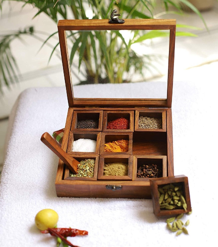 Wooden Table Top Spice Box