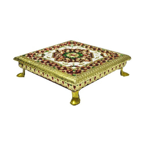 Meenkari Aluminium Metal Leg Chowki - 12X12 Inch Multicolour