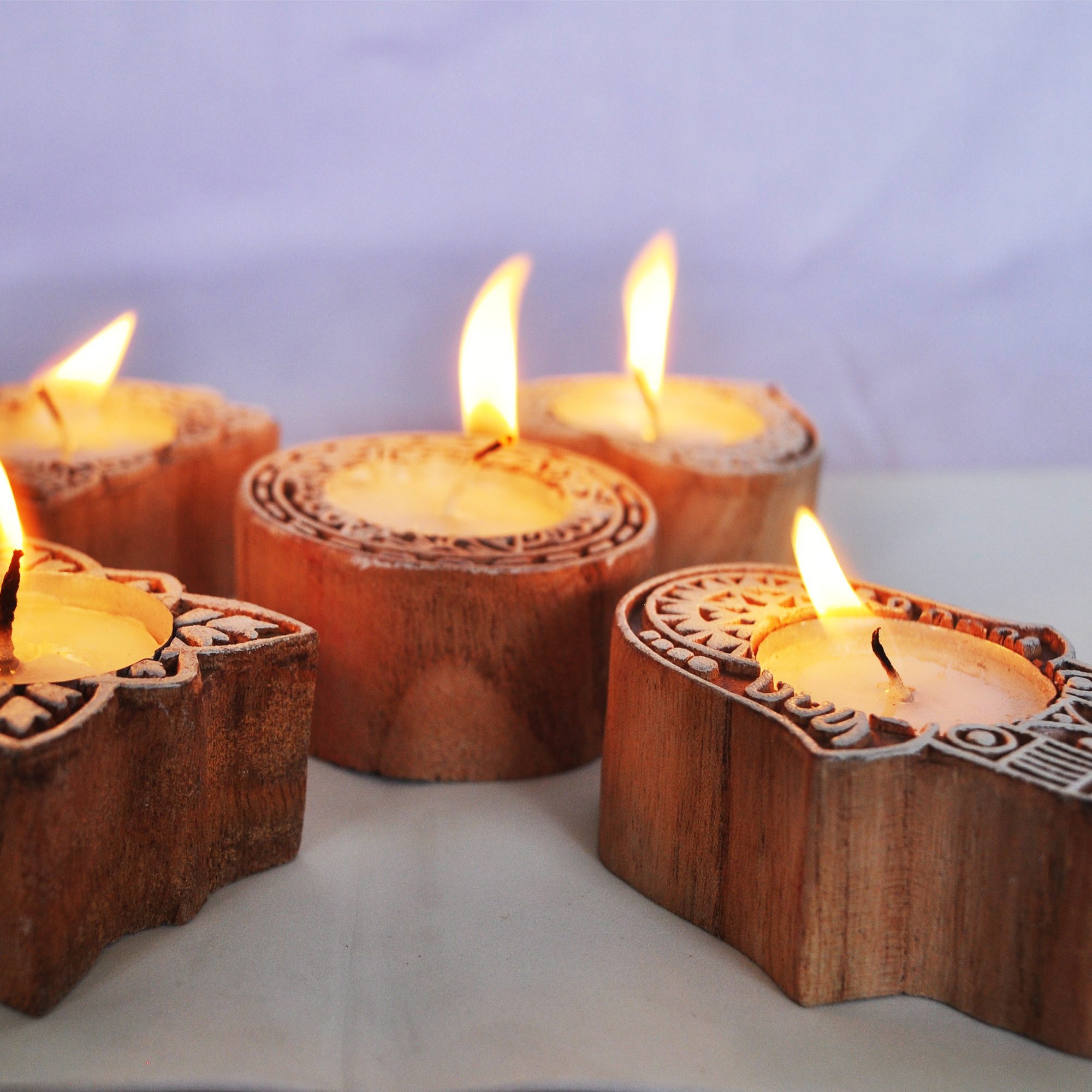 Wooden Small Block hand Shape Diya pair