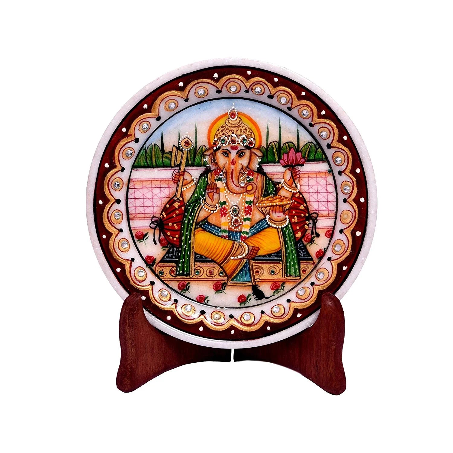 Marbel Round Ganesh Plate With Stand