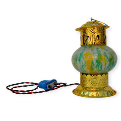 Brass Decorative Electric Diya Lamp With Green Marble Finish Glass