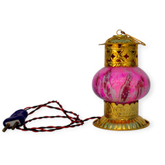 Brass Decorative Electric Diya Lamp With Marble Finish Pink Glass