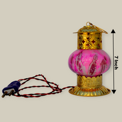 Brass Decorative Electric Diya Lamp With Marble Finish Pink Glass