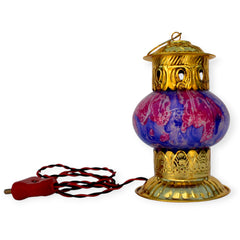 Brass Decorative Electric Diya Lamp With Purple Marble Finish Glass