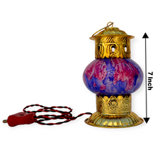 Brass Decorative Electric Diya Lamp With Purple Marble Finish Glass