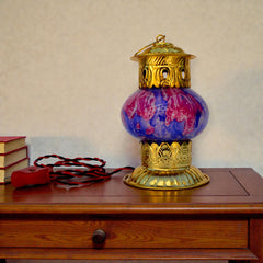 Brass Decorative Electric Diya Lamp With Purple Marble Finish Glass