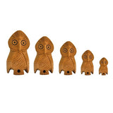 Wooden Owl Set Carving Antique Showpiece Set Of 5 Pcs