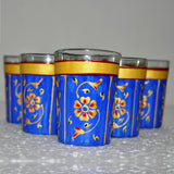 Decorative Hand Painted Flower Tea Glass  Set - Blue