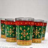 Decorative Hand Painted Flower Tea Glass  Set - Green/Yellow