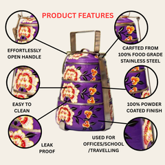 Hand Painted 3 Tier Steel Tiffin Box - Purple
