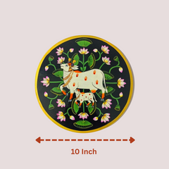 Hand-Painted Pichwai Divine Cow & Calf Wall Plate