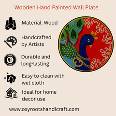 Hand-Painted Pichwai Wooden Wall Plate-Peacock