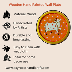 Hand-Painted Cow & Lotus Round Wood Wall Decor