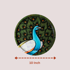 Hand Painted Wooden Wall Plate Vibrant Peacock Motif