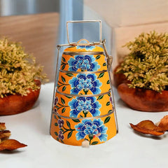 Hand Painted 3 Tier Steel Tiffin Box -Orange