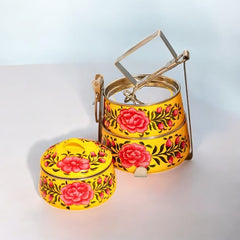 Hand Painted 3 Tier Steel Tiffin Box Yellow