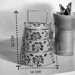 Hand Painted 3 Tier Steel Tiffin Box-Purple