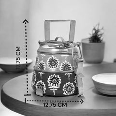 Hand Painted 3 Tier Steel Tiffin Box Yellow