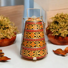 Hand Painted 4 Tier Steel tiffin Box -Gold