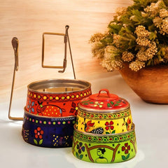 Hand Painted 4 Tier Steel tiffin Box -Multicolor