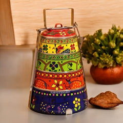 Hand Painted 4 Tier Steel tiffin Box -Multicolor