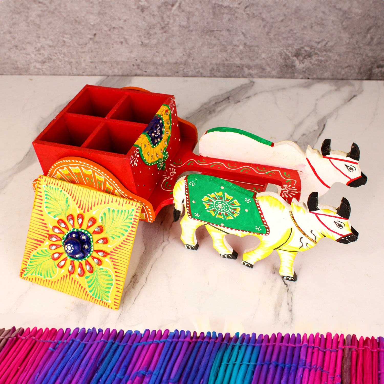 Wooden Bullock Cart Dry Fruit Box Set of 4