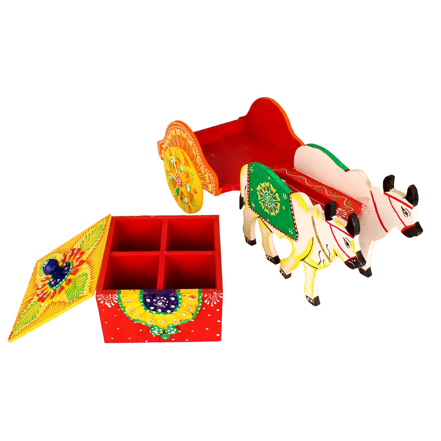 Wooden Bullock Cart Dry Fruit Box Set of 4