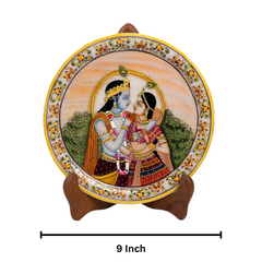 Marbel Round Radha Krishan Plate With Wood Stand
