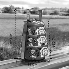 Hand Painted 3 Tier Steel Tiffin Box -Blue