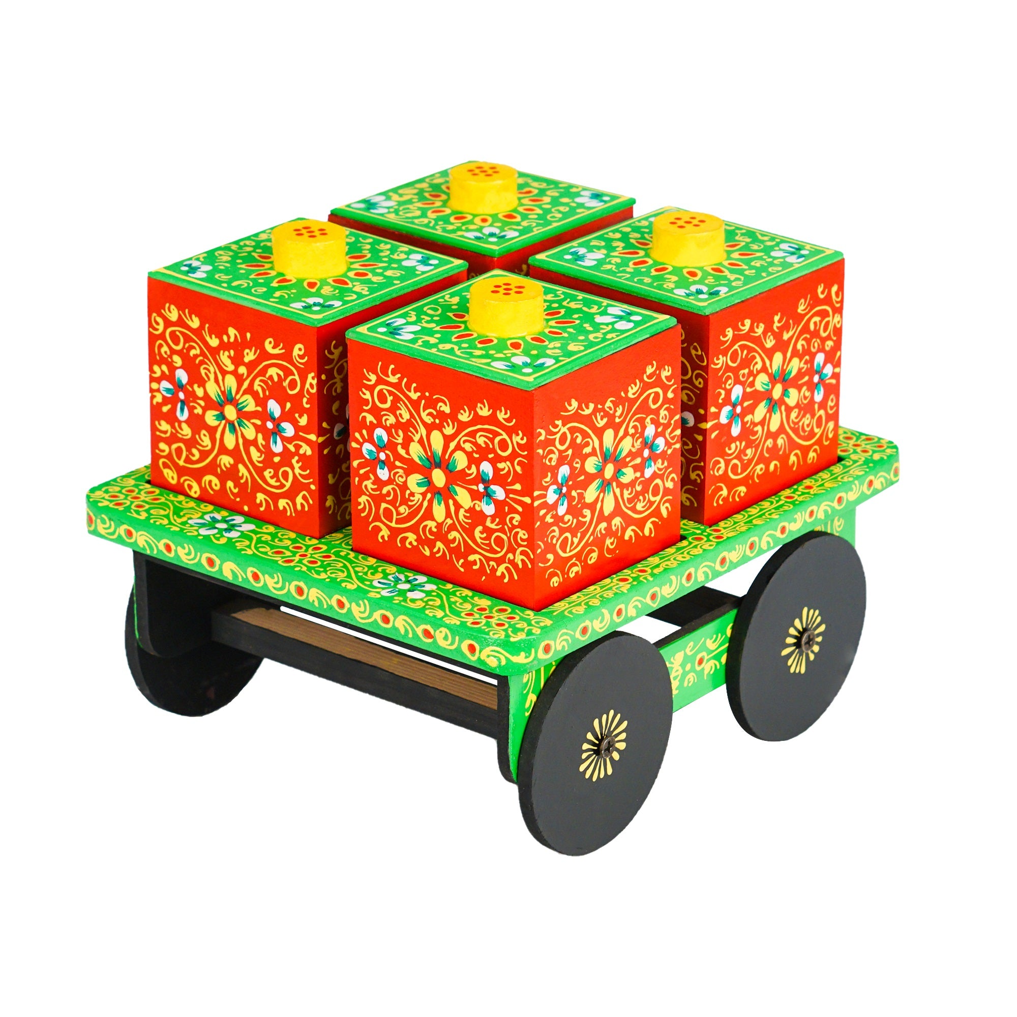 Dry Fruit Box Set of 4 With Trolley Cart - Green