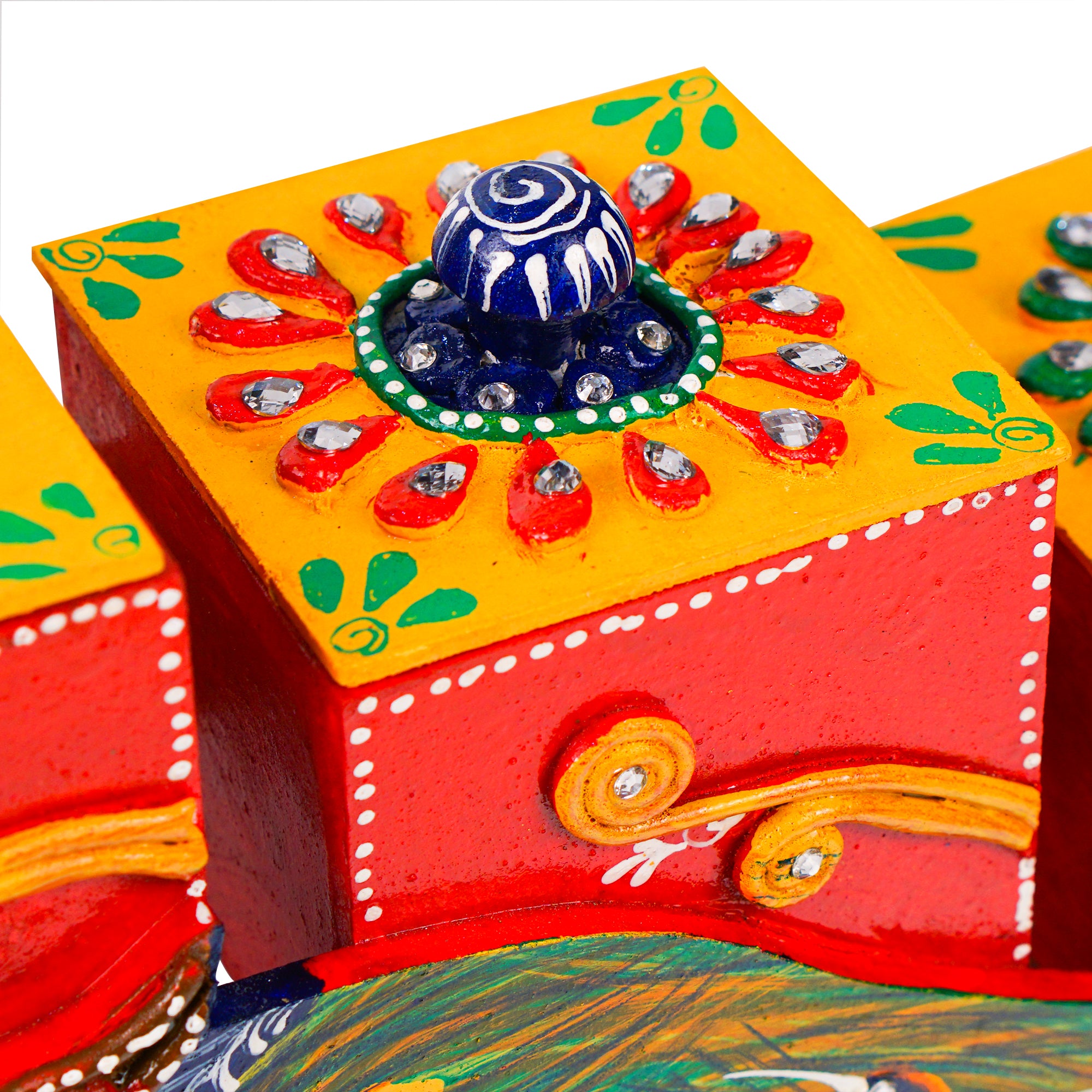 Hand Painted Peocock Design Dry Fruit Box - Multicolour