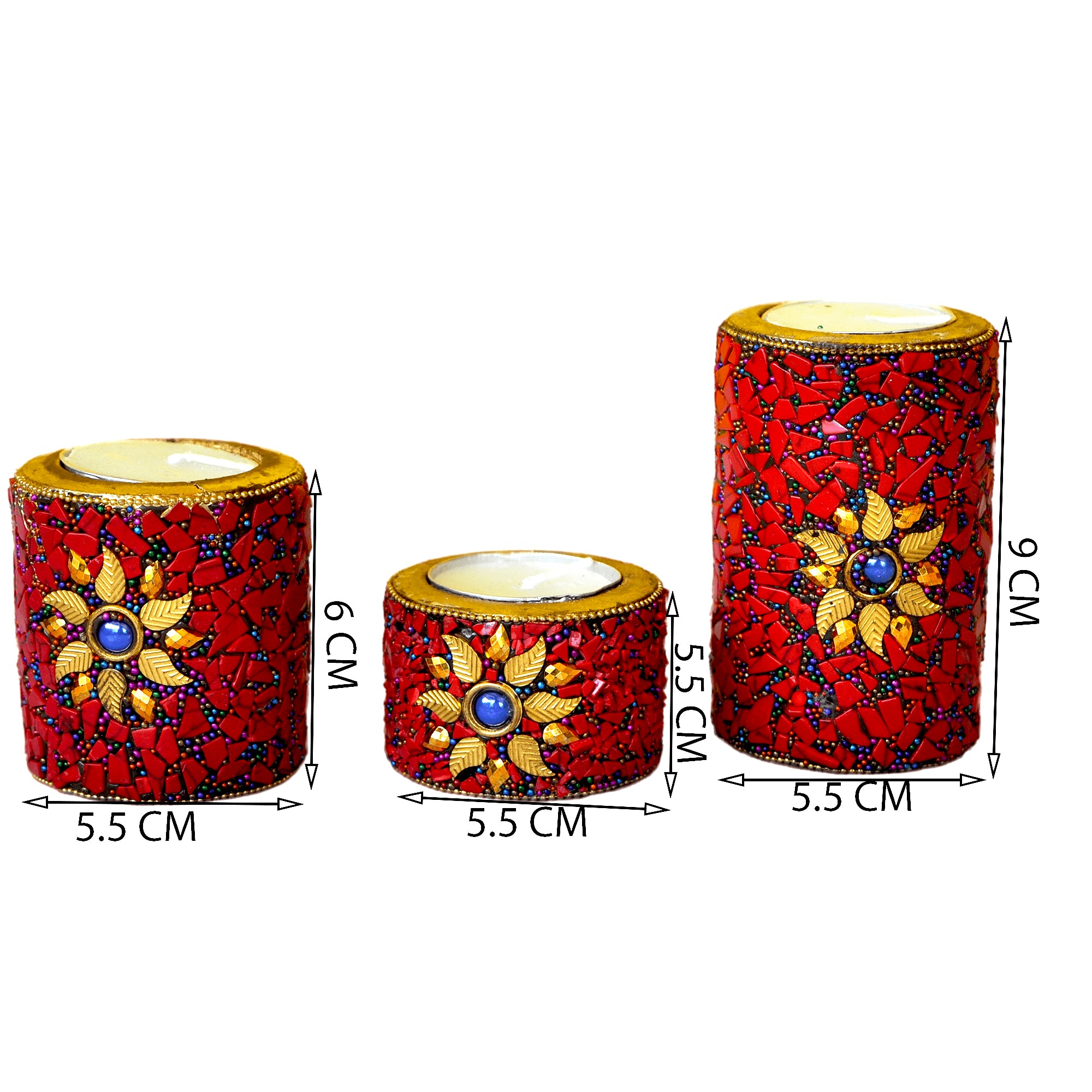 Wooden Tea Light Candle Holder Set of 3 - Red