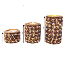 Wooden Tea Light Candle Holder Set of 3 - White