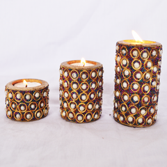 Wooden Tea Light Candle Holder Set of 3 - White