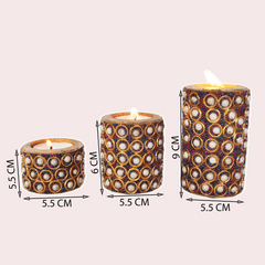 Wooden Tea Light Candle Holder Set of 3 - White