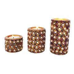 Wooden Tea Light Candle Holder Set of 3 - White