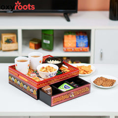 Wooden Drawer With Tray Small Sturdy Serving Tea
