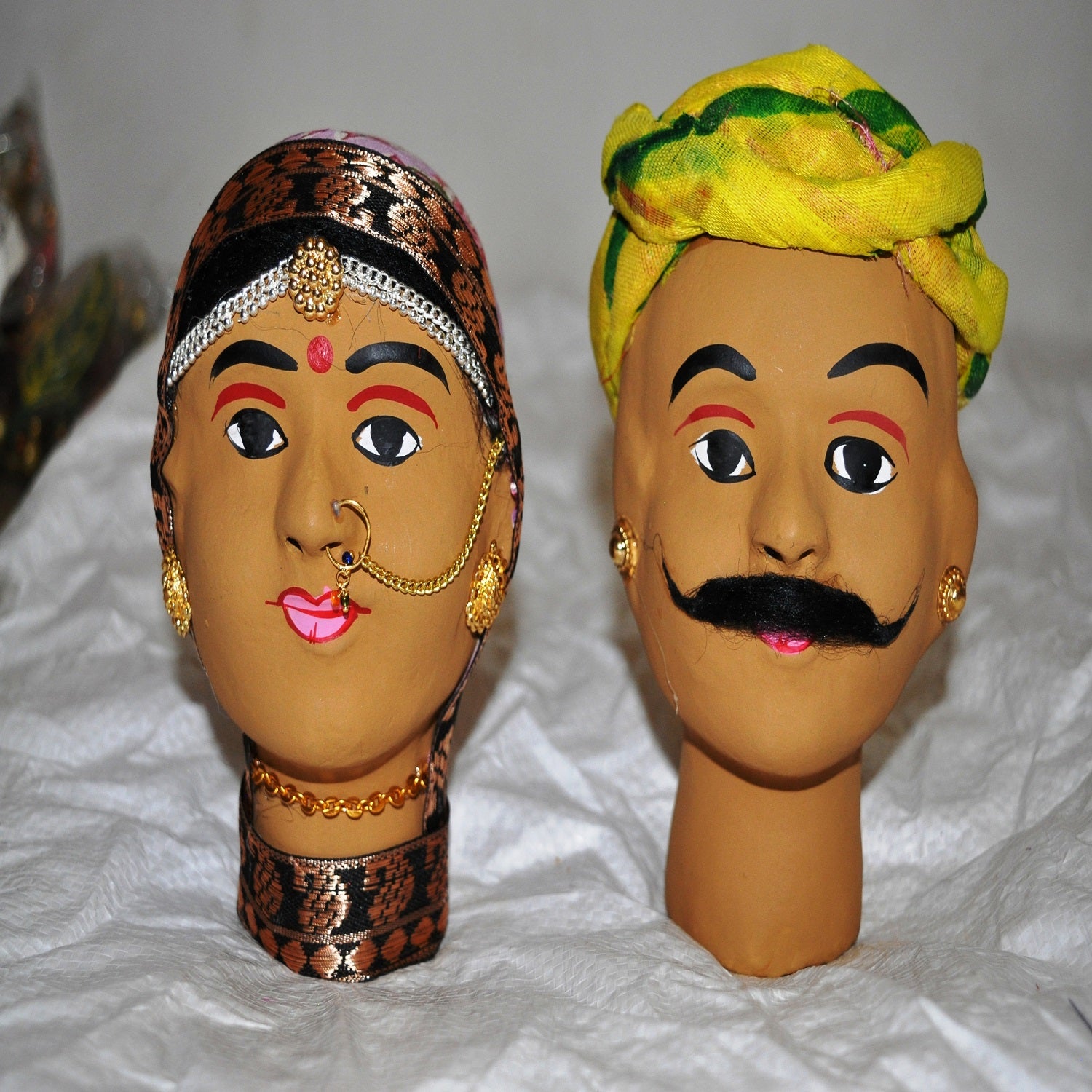 Rajasthani Kaka Kaki Face Kathputli Dhola Maru Set 4 Inch