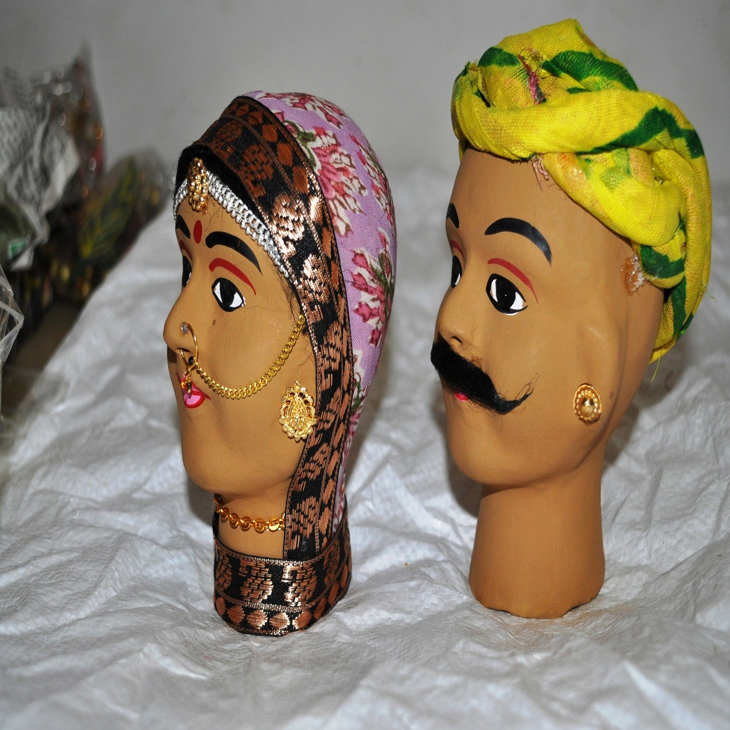 Rajasthani Kaka Kaki Face Kathputli Dhola Maru Set 4 Inch