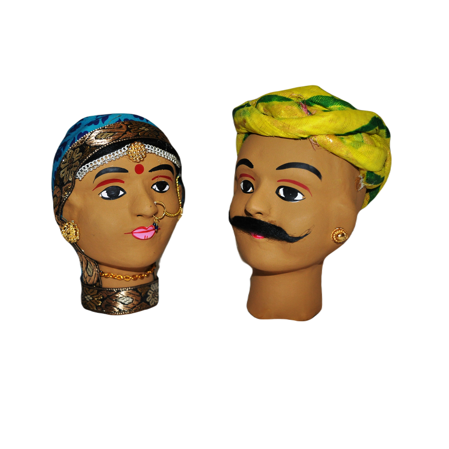 Rajasthani Kaka Kaki Face Kathputli Dhola Maru Set 4 Inch