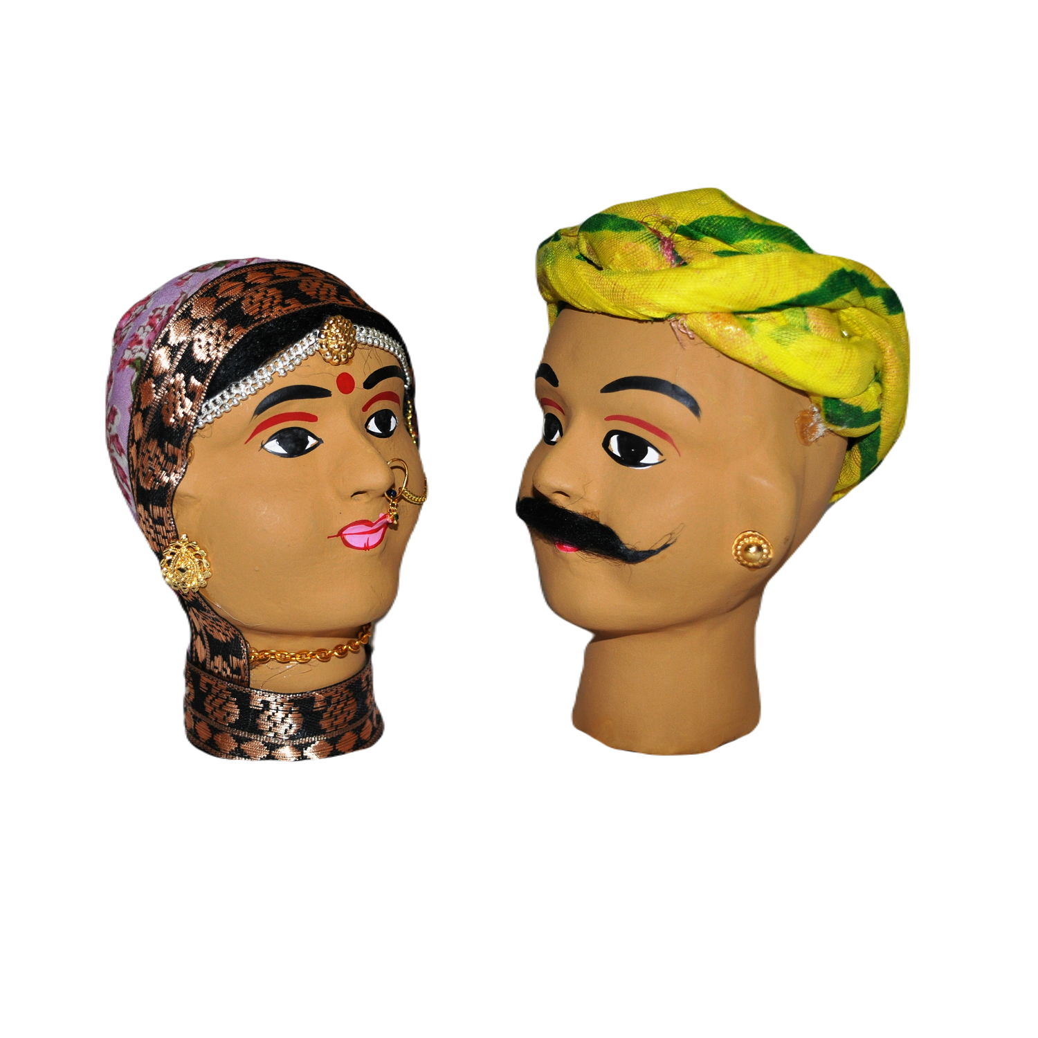 Rajasthani Kaka Kaki Face Kathputli Dhola Maru Set 4 Inch