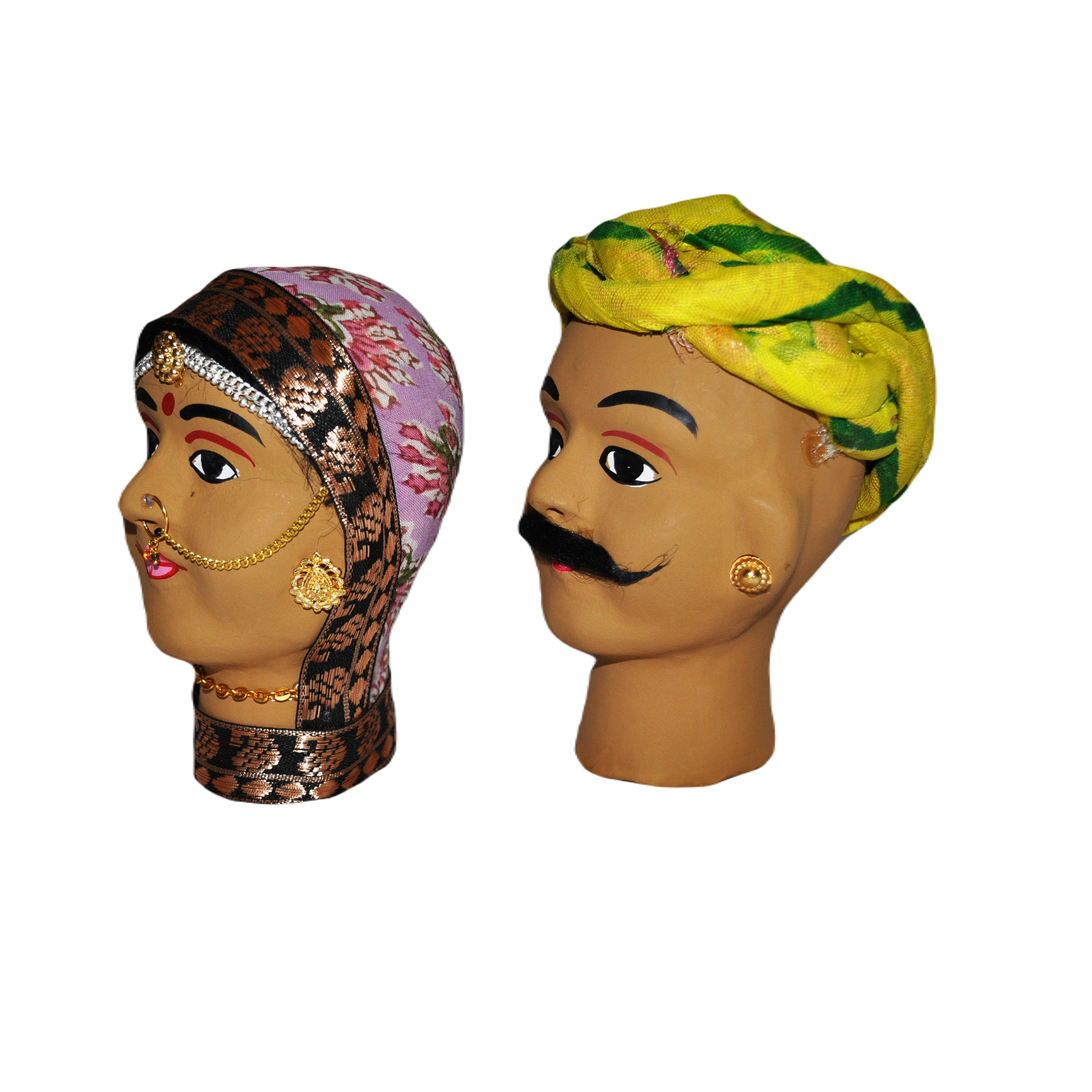 Rajasthani Kaka Kaki Face Kathputli Dhola Maru Set 4 Inch