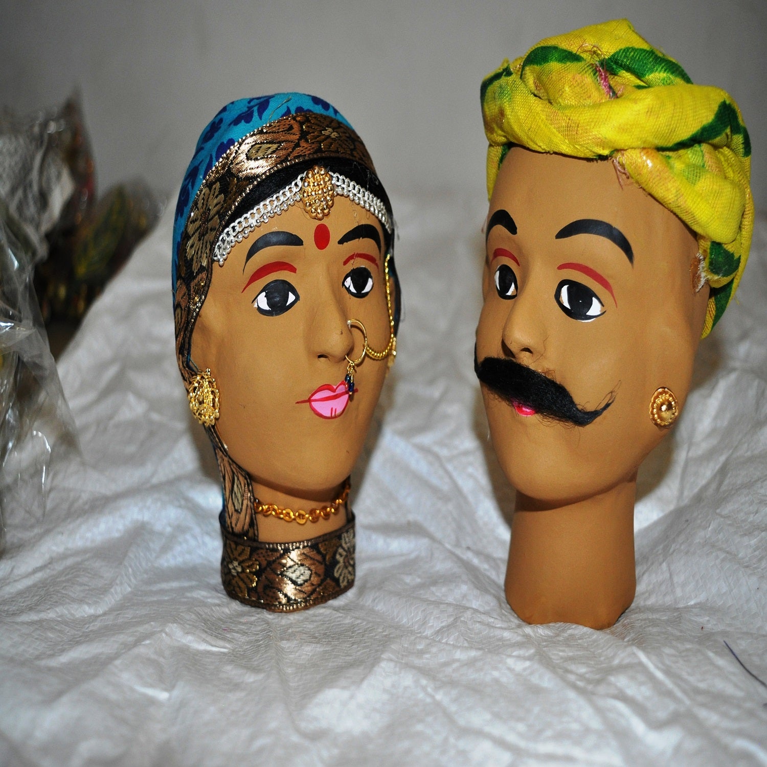 Rajasthani Kaka Kaki Face Kathputli Dhola Maru Set 4 Inch