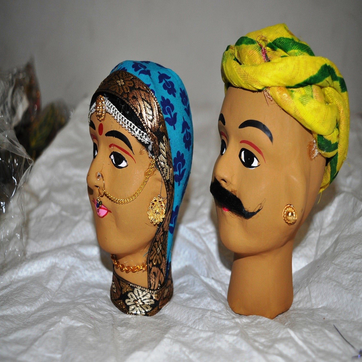 Rajasthani Kaka Kaki Face Kathputli Dhola Maru Set 4 Inch