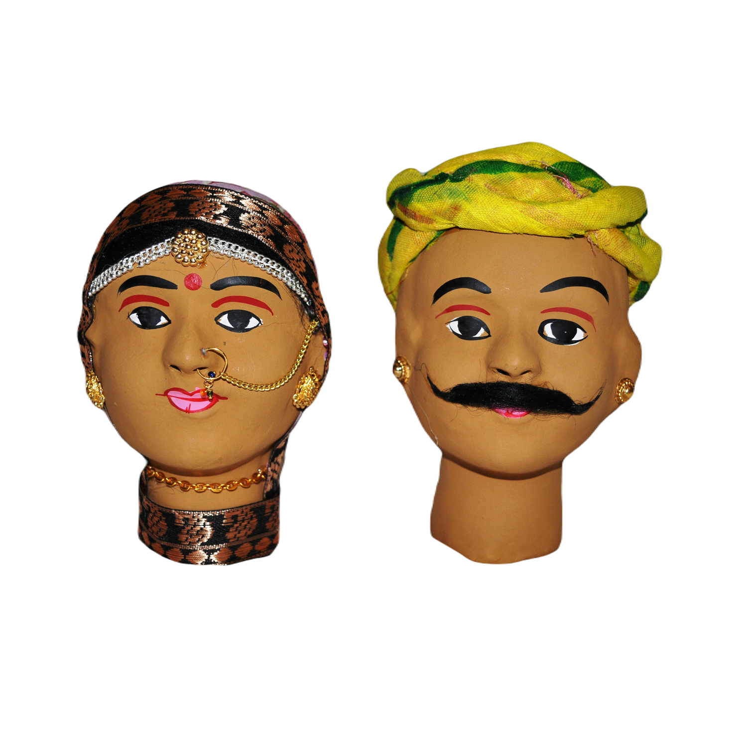 Rajasthani Kaka Kaki Face Kathputli Dhola Maru Set 4 Inch