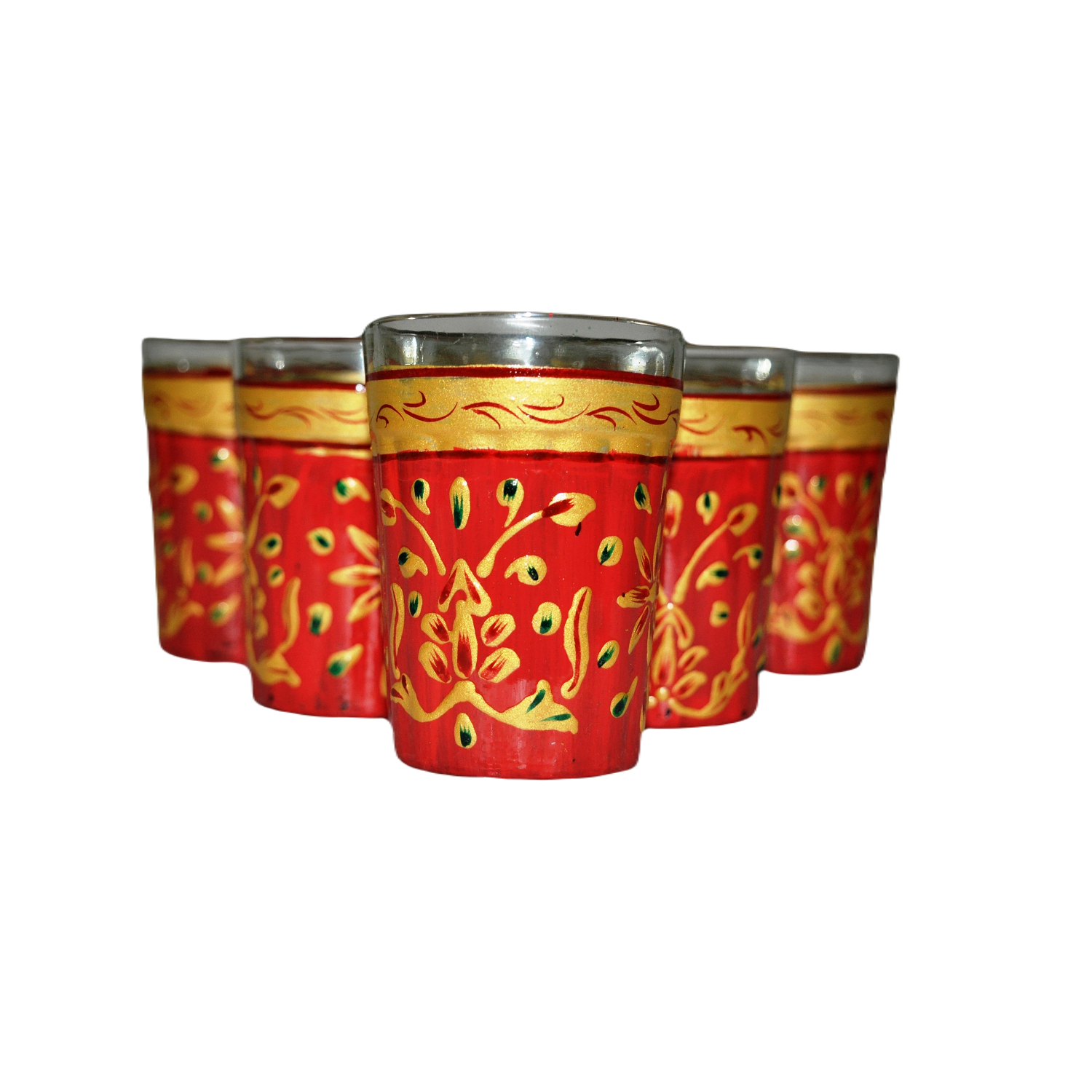 Decorative Hand Painted Flower Tea Glass Set - Red