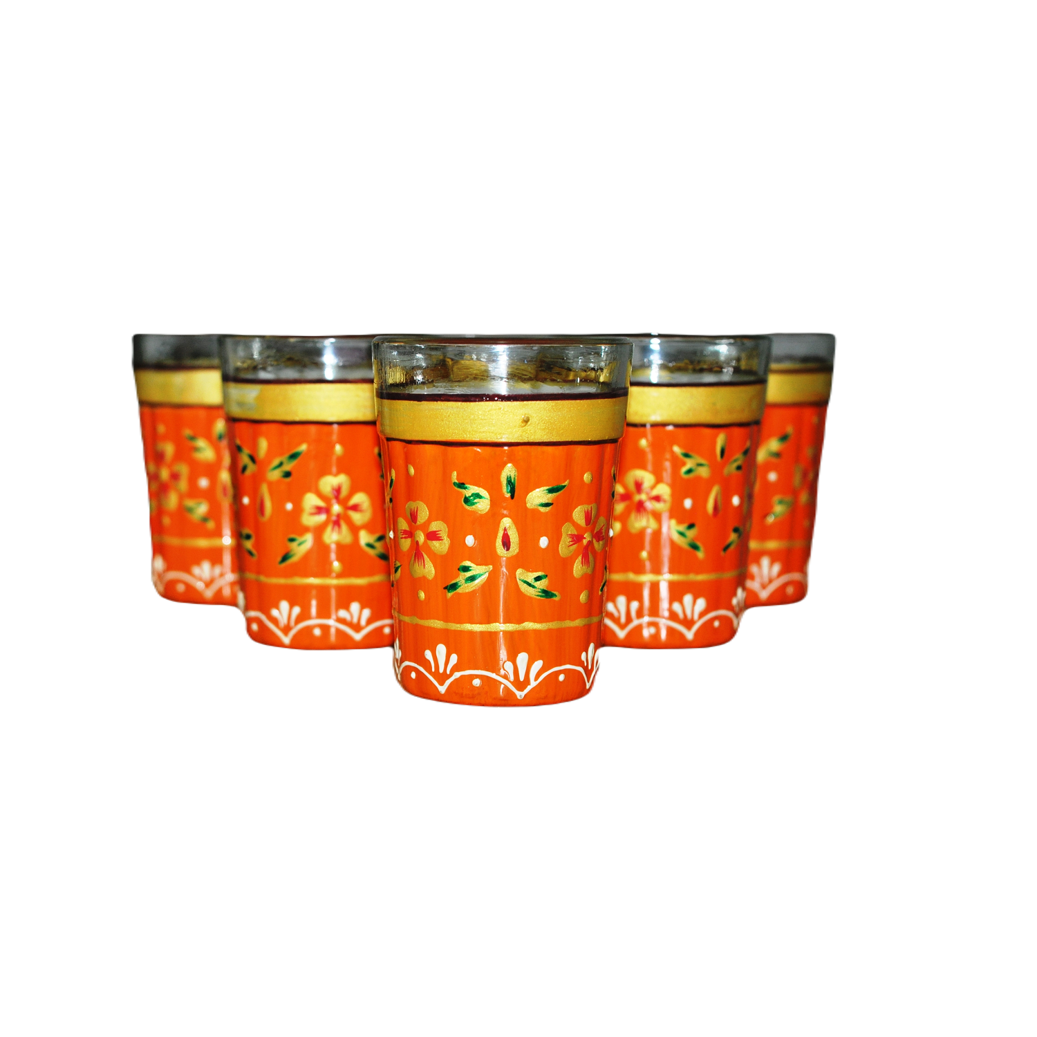 Decorative Hand Painted Flower Tea Glass Set - Orange