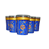 Decorative Hand Painted Flower Tea Glass  Set - Blue