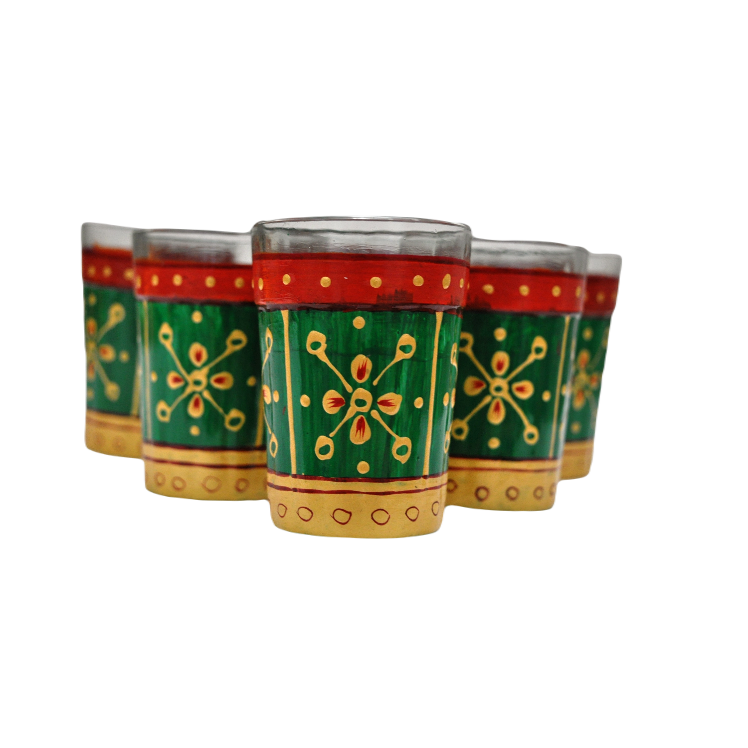 Decorative Hand Painted Flower Tea Glass  Set - Green/Yellow